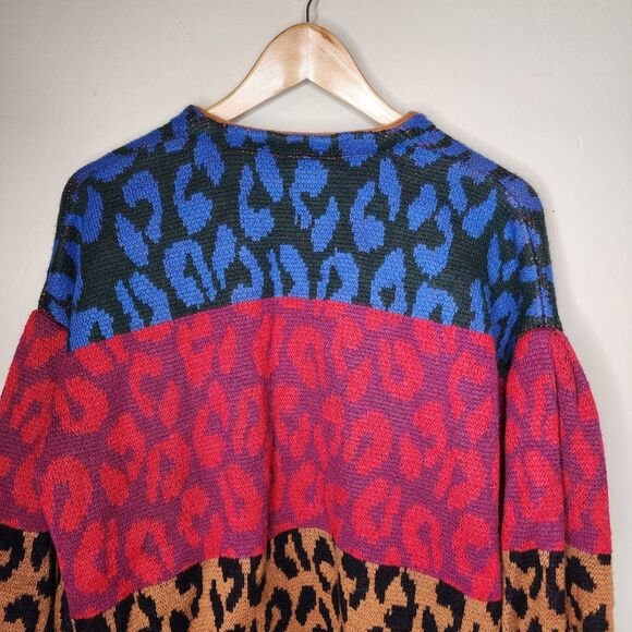 Farm Rio Striped Leopard Cardigan Sweater Open Front Womens XS Oversized - Picture 8 of 14